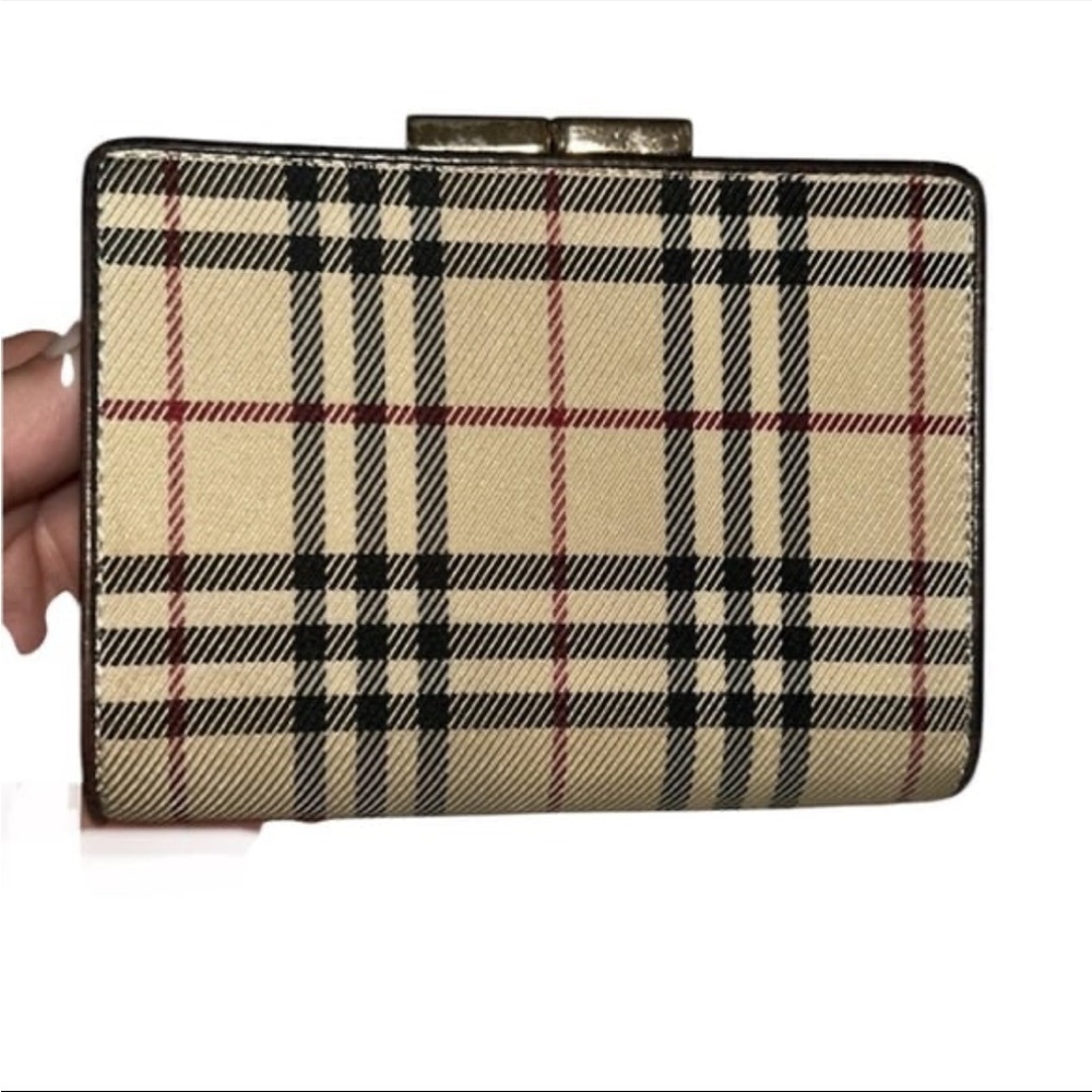 Burberry Nova Check Plaid Brown Leather Trim Vintage Unisex Bifold Wallet - Picture 3 of 10